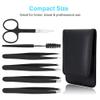 UUBAAR 6 PCS Professional Tweezers Set - Stainless Steel Precision Tweezer Kit for Eyebrows, Facial Hair, Ingrown Hair & Splinter Removal with Travel Case (Black) view 2