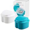 THINKPRICE Denture Bath Box Cup, Complete Clean Care for Dentures, Clear Braces, Mouth Guard, Night Guard & Retainers,Traveling (Blue & White) view 1