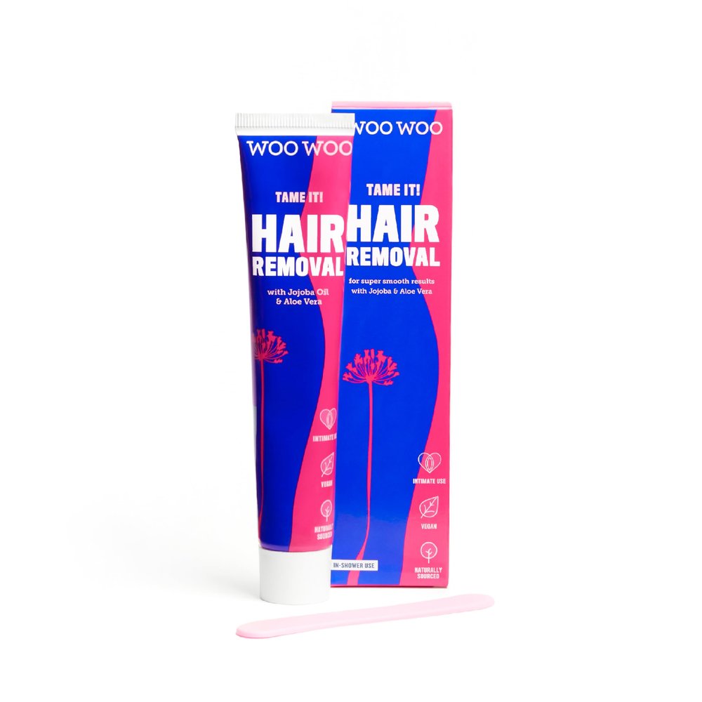 WooWoo Tame It! Natural Intimate Hair Removal Cream - Painless Vegan Hair Remover for Sensitive Skin - Depilatory for Genitals, Bikini, Legs & Bum - Women in-Shower Cream with Aloe Vera - 100ml