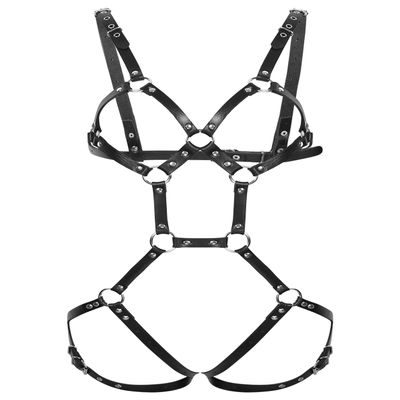 iiniim Women's PU Leather Body Caged Belt Leg Cincher Cage Harness Belt Punk Costume Black One Size