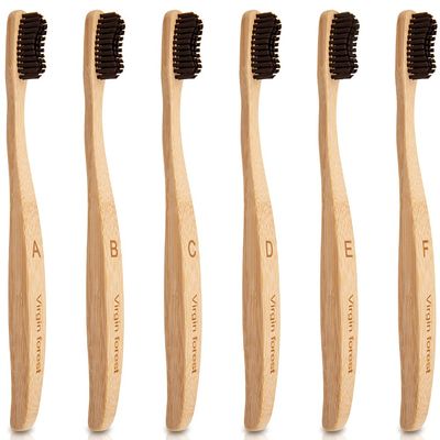 Bamboo Eco Toothbrush - Biodegradable, Wavy Bristles, Large Handle - Plastic Free Packaging (6 Pack)