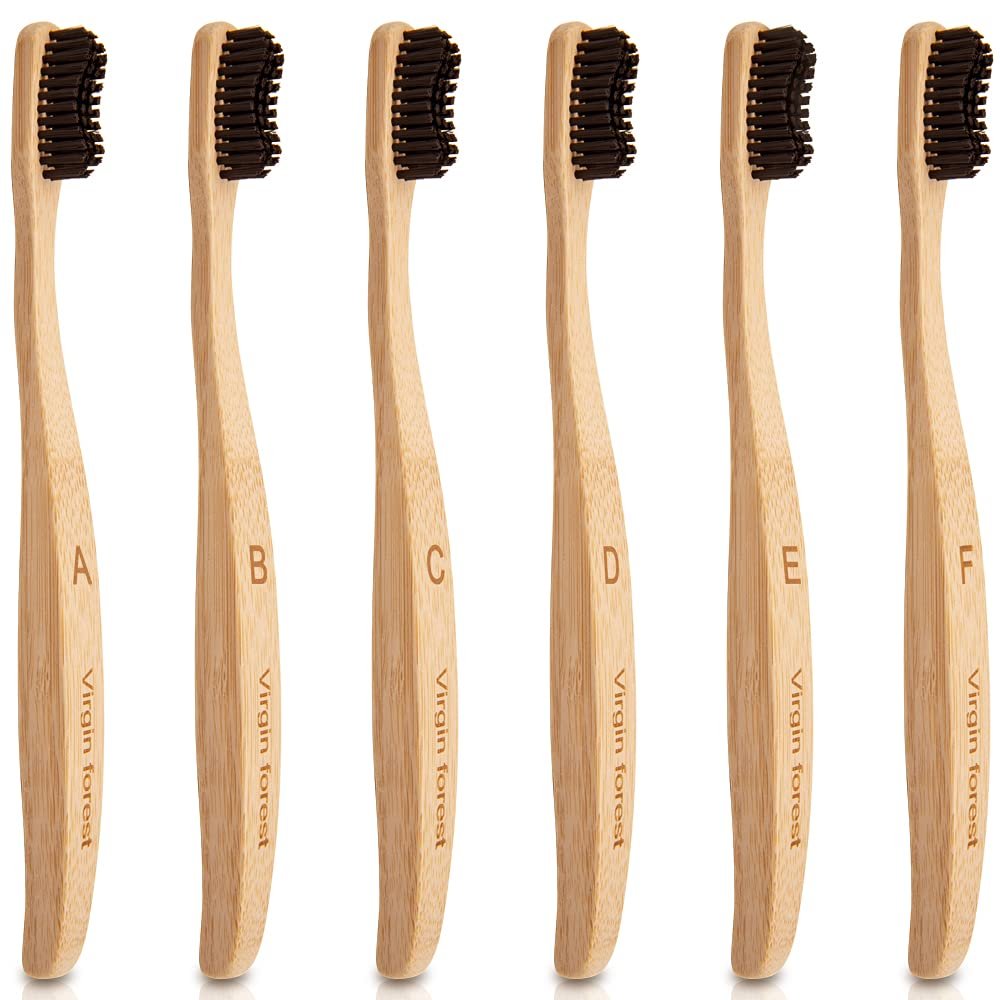 Bamboo Eco Toothbrush - Biodegradable, Wavy Bristles, Large Handle - Plastic Free Packaging (6 Pack)
