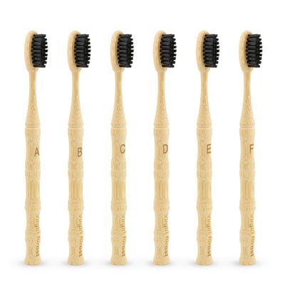 Bamboo Toothbrushes, Vegan Natural ECO Friendly Wood Toothbrush, Biodegradable Organic Bamboo Charcoal Tooth Brush, Pack of 6 6 Black-a