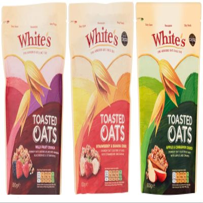 Whites Toasted Oats - 500g, 3 Pack - Variety Pack (1 x Apple & Cinnamon, 1 x Wild Fruit, 1 x Strawberry & Banana)_AB