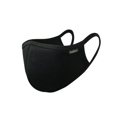 Maskari Black Reusable Face Mask | Face Masks Washable UK | 3 Layer Mens Face Mask | HeiQ Viroblock | Breathable Face Mask | Sporty | Advanced 1 Pack, Large