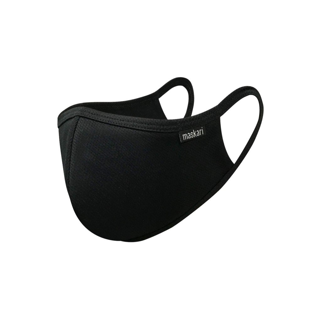 Maskari Black Reusable Face Mask | Face Masks Washable UK | 3 Layer Mens Face Mask | HeiQ Viroblock | Breathable Face Mask | Sporty | Advanced 1 Pack, Large