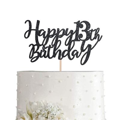 13 Black Glitter Happy 13th Birthday Cake Topper, Birthday Party Cake Topper Decorations, Supplies