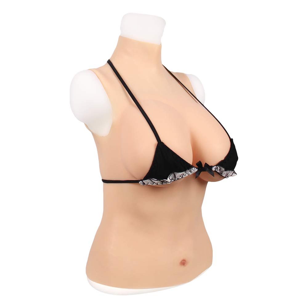FSYH Realistic Silicone Breast Forms Half Body Suit Breast Plate Artificial Fake Boobs for Crossdresser Transgender Costumes Filler with Elastic Cotton,G Cup