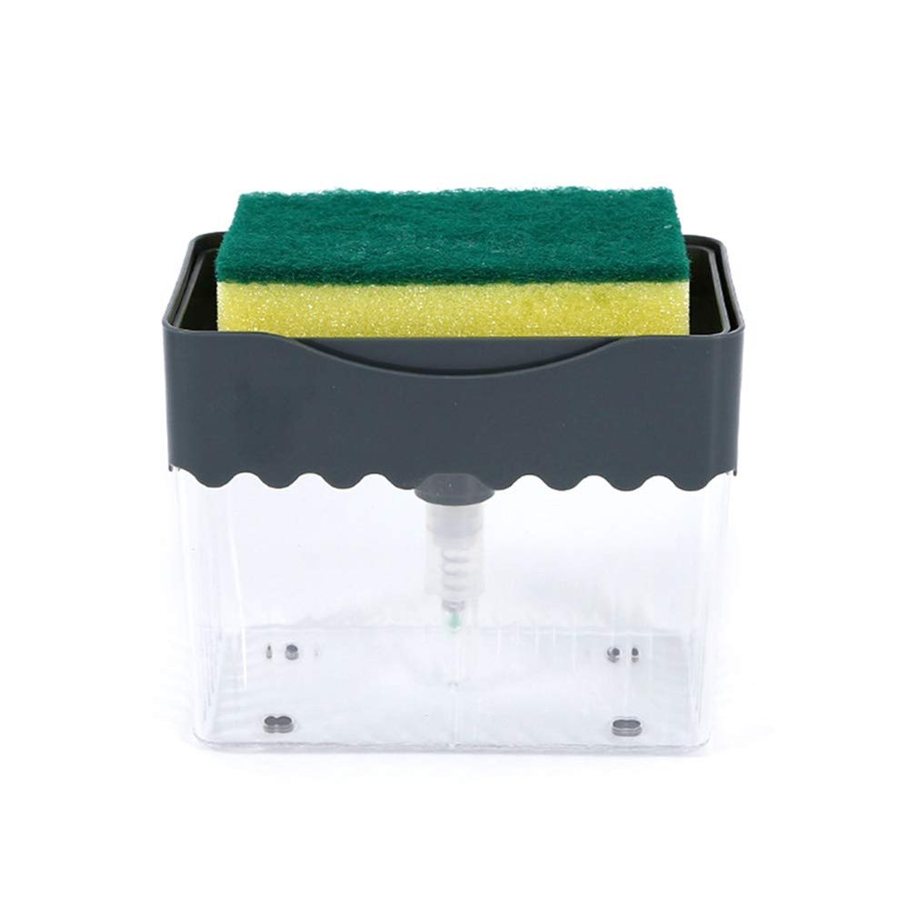 WanBeauty Pump Dispenser and Sponge Holder Kitchen Dishwashing Detergent Press Dispenser Sponge Cleaning Pad Container Durable and Will not Rust Grey