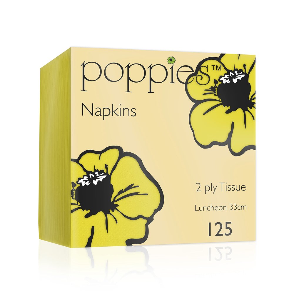 125 Yellow Paper Napkins 33cm 2 Ply for Birthdays Parties Events Restaurants (125)
