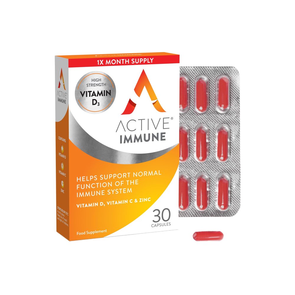 Active Immune Supplement, Vitamin D3, C & Zinc, Vegan, Multivitamin with Zinc 30 Capsules, 1 Month Supply