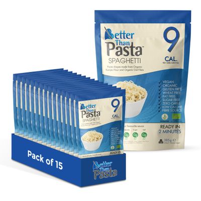 Better Than Pasta Spaghetti Konjac Pasta (Pack of 15, 385g Each) Zero Carb Spaghetti Alternative, Made with Organic Konjac Flour & Organic Oat Fibre, Low Calorie, Gluten Free, Vegan, Sugar Free
