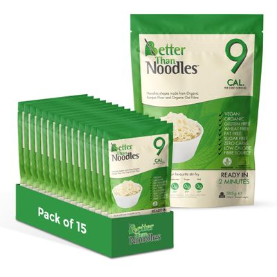 Better Than Noodles Konjac Noodles (Pack of 15, 385g Each) Ready in Minutes, High Fibre Low Calorie Noodle Alternative, Made with Organic Konjac Flour & Oat Fibre, Gluten-Free, Vegan, No Added Sugar