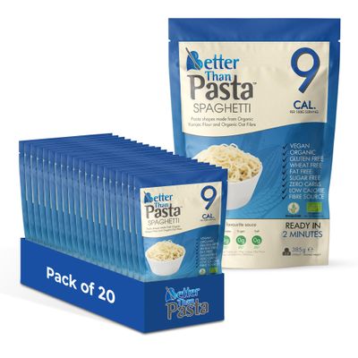 Better Than Pasta Spaghetti Konjac Pasta (Pack of 20, 385g Each) Zero Carb Spaghetti Alternative, Made with Organic Konjac Flour & Organic Oat Fibre, Low Calorie, Gluten Free, Vegan, Sugar Free