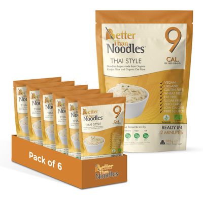 Better Than Noodles Thai Style Konjac Noodles (Pack of 6, 385g Each) Ready in Minutes, Low Calorie Noodle Alternative, Made with Organic Konjac Flour & Oat Fibre, Gluten-Free, Vegan, No Added Sugar