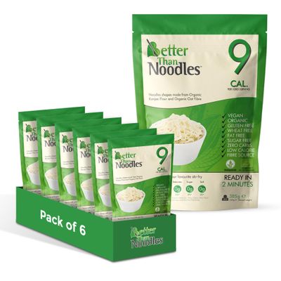 Better Than Noodles Konjac Noodles (Pack of 6, 385g Each) Ready in Minutes, High Fibre Low Calorie Noodle Alternative, Made with Organic Konjac Flour & Oat Fibre, Gluten-Free, Vegan, No Added Sugar