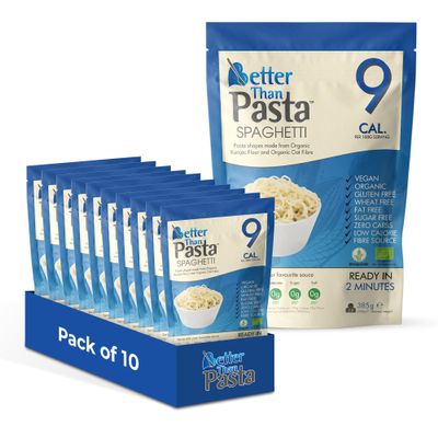Better Than Pasta Spaghetti Konjac Pasta (Pack of 10, 385g Each) Zero Carb Spaghetti Alternative, Made with Organic Konjac Flour & Organic Oat Fibre, Low Calorie, Gluten Free, Vegan, Sugar Free
