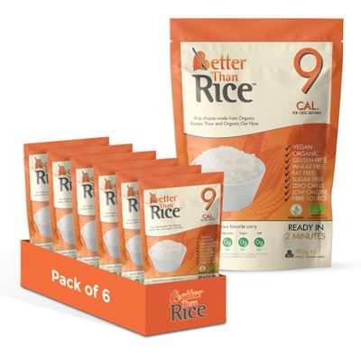 Better Than Rice Konjac Rice (Pack of 6, 385g Each) Ready in Minutes, Low Calorie Rice Alternative, Made with Organic Konjac Flour & Oat Fibre, Gluten-Free, Vegan, Zero Sugar, Fat Free