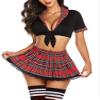 ADOME Lingerie for Women Sexy Schoolgirl Costume 0utfit Lingerie Set Lace Student Cosplay Roleplay with Top and Mini Skirt, B-black, XXXXL view 1