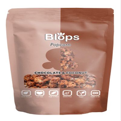 New Blops Range - Gourmet - All Natural Superfood - Vegan - Gluten-Free - Made in UK Popcorn Sharing Bags (Chocolate and Coconut Popcorn, 24 Packets)