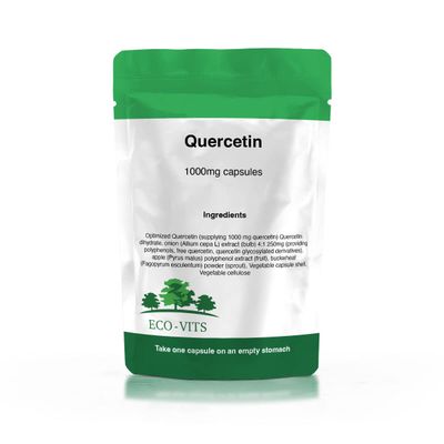 ECO-VITS QUERCETIN HIGH Strength (1000mg) 60 CAPS Recyclable Packaging. Sealed Pouch
