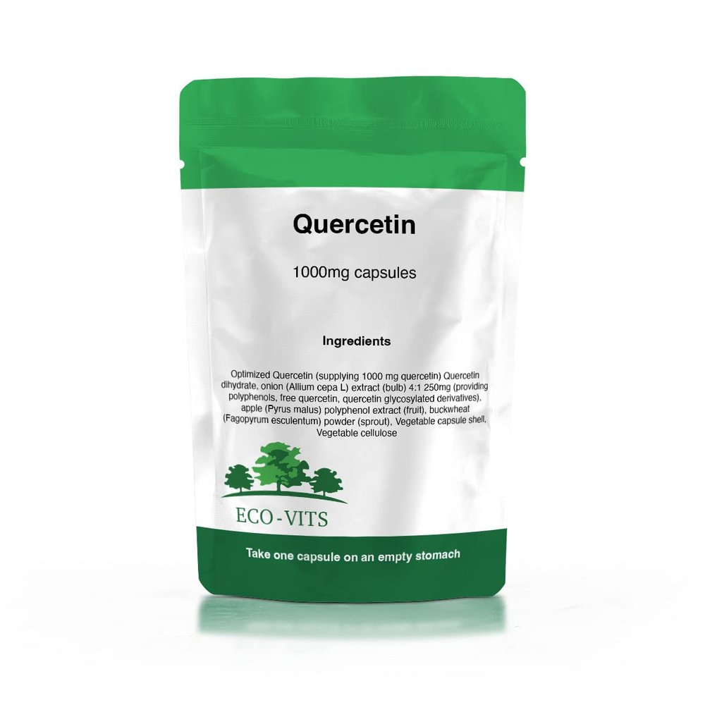 ECO-VITS QUERCETIN HIGH Strength (1000mg) 60 CAPS Recyclable Packaging. Sealed Pouch