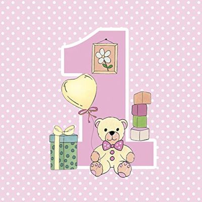 20 Napkins First Birthday Pink Girl Baby Children 33 x 33 cm