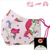 Magical Unicorn kids face mask 100% pure cotton reusable, washable 4 panel filtration, made in London, fast delivery. view 2