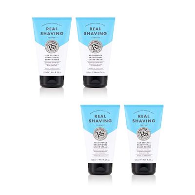 The Real Shaving Company Age Defence Traditional Shave Cream - Friction Free, Smooth Shave, Targeted Anti-Ageing for Dry or Mature Skin 4 x 125 ml