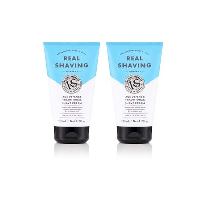 The Real Shaving Company Age Defence Traditional Shave Cream - Friction Free, Smooth Shave, Targeted Anti-Ageing for Dry or Mature Skin 2 x 125 ml