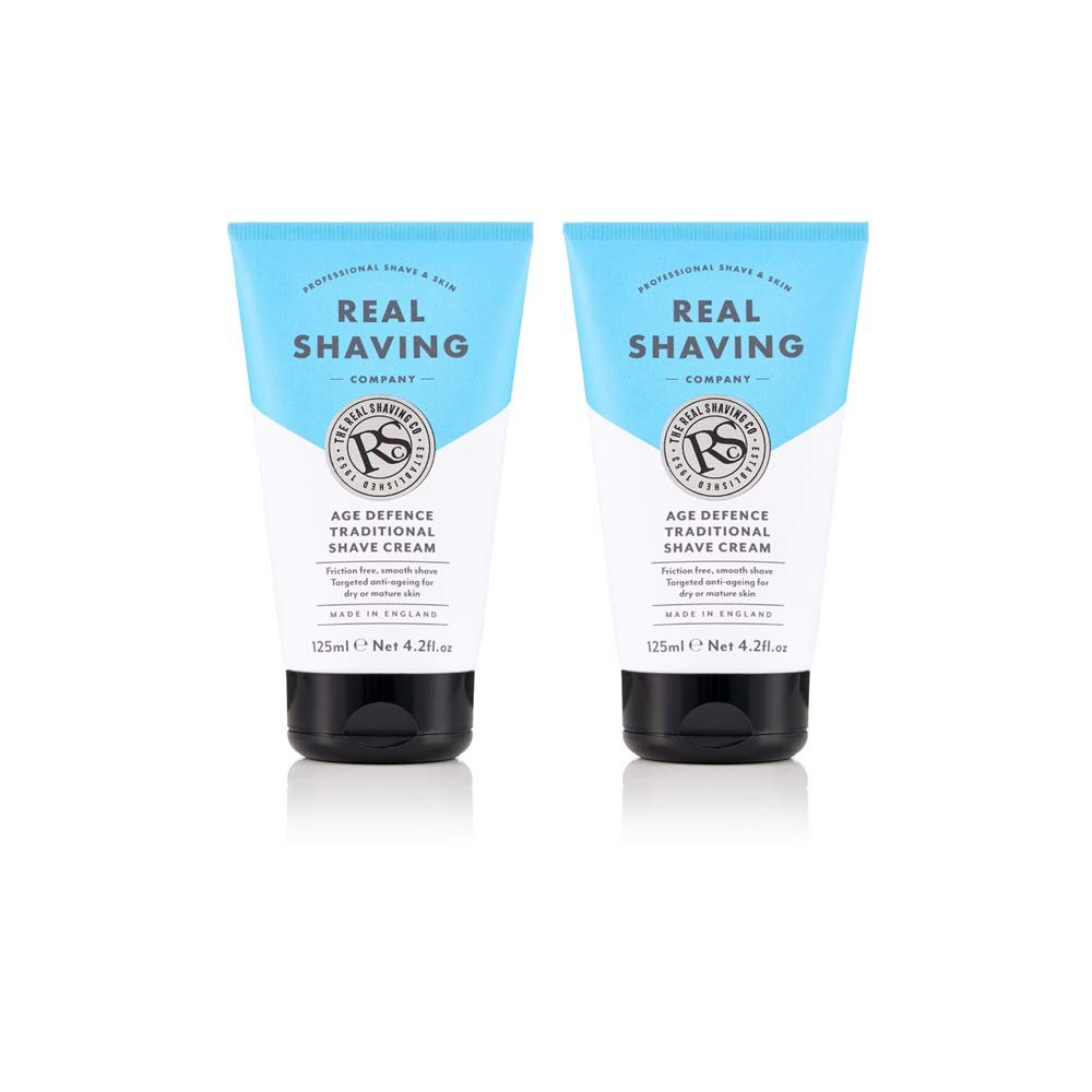 The Real Shaving Company Age Defence Traditional Shave Cream - Friction Free, Smooth Shave, Targeted Anti-Ageing for Dry or Mature Skin 2 x 125 ml