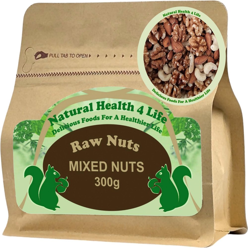 Natural Health 4 Life Snack Nut Mixes Whole Mixed Nuts (Walnuts, Almonds, Cashews) 300 grams in Kraft Pouch (1 Pouch)