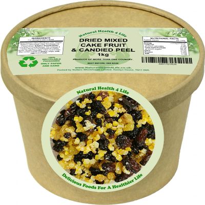 Natural Health 4 Life Cake Baking Ingredients Mixed Fruit (Flame Raisins, Golden Raisins, Currants) with Candied Mixed (Orange, Lemon) Peel 1 kg in Recyclable Tub (1 Tub)