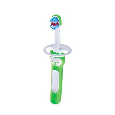 MAM Baby Toothbrush, Compact Handle, Ergonomic and Non-Slip, Ideal for First Teeth, with Safety Guard, Small Head and Extra Soft Bristles, Neutral, Pack of 1