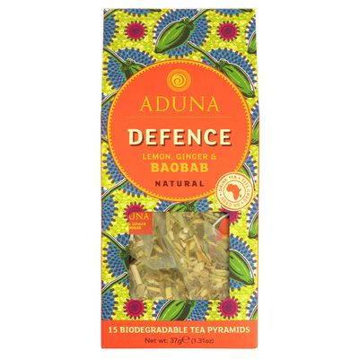 Aduna Defence Baobab Super Tea | Natural Caffeine-Free Herbal Infusion With Baobab, Ginger, & Lemon | Superfood Tea for Immunity & Digestive Support | 15 Biodegradable Pyramid Bags x 6 Packs