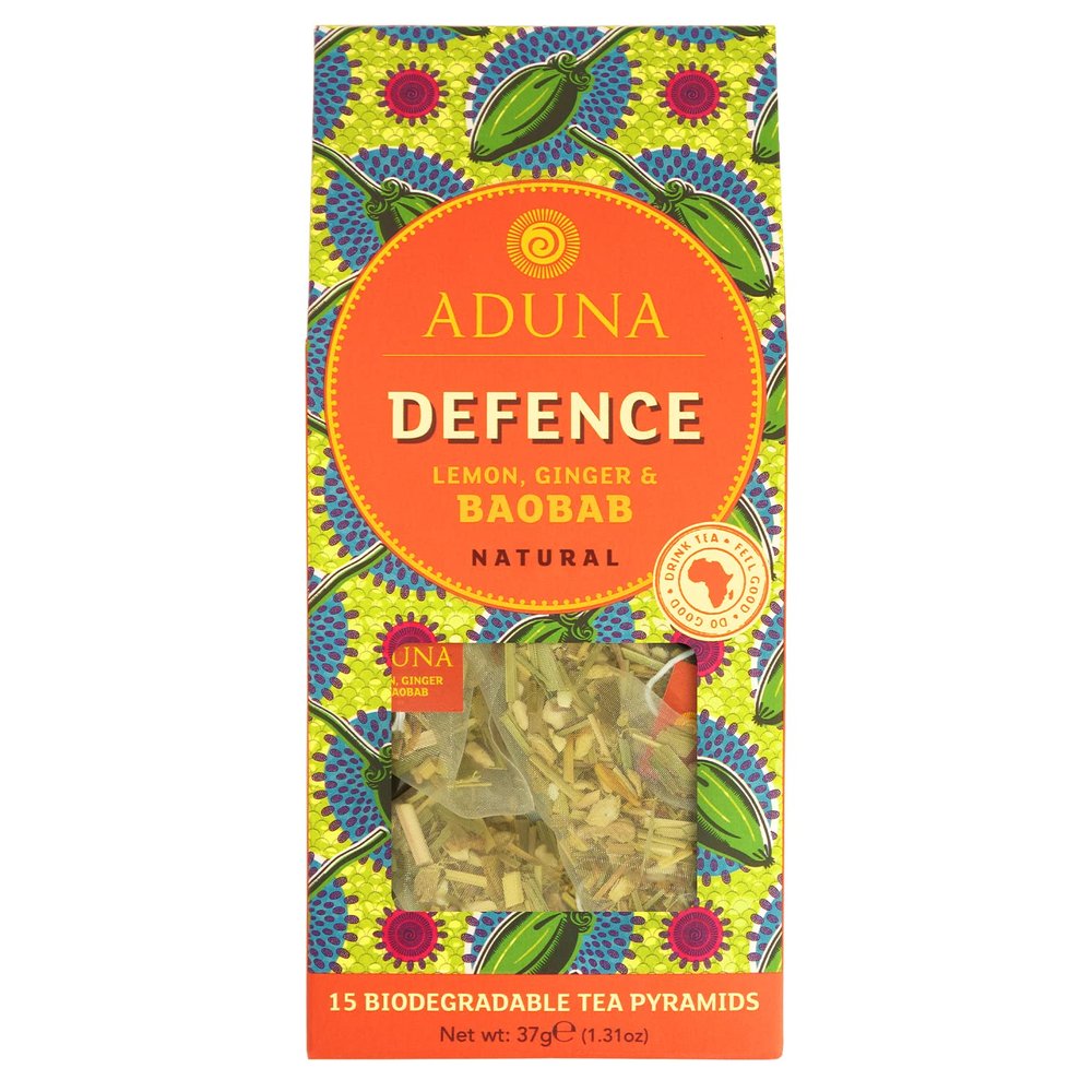 Aduna Defence Baobab Super Tea | Natural Caffeine-Free Herbal Infusion With Baobab, Ginger, & Lemon | Superfood Tea for Immunity & Digestive Support | 15 Biodegradable Pyramid Bags x 6 Packs