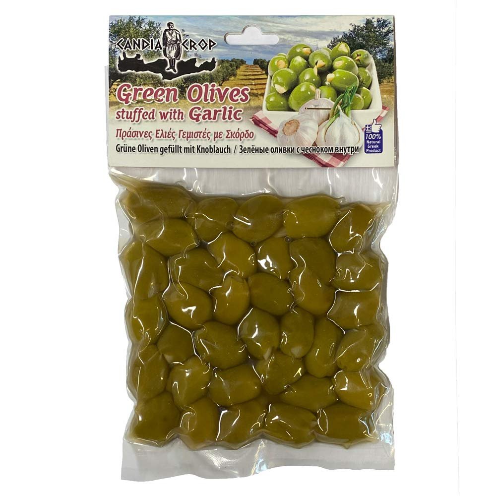 Candia Crop Greek Green Olives Stuffed with Garlic, Pack of 5 x 200g (Total: 1 kg)