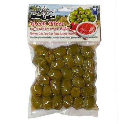 Candia Crop Greek Green Olives Stuffed with Florina Red Pepper Paste, Pack of 5 x 200g (Total: 1 kg)