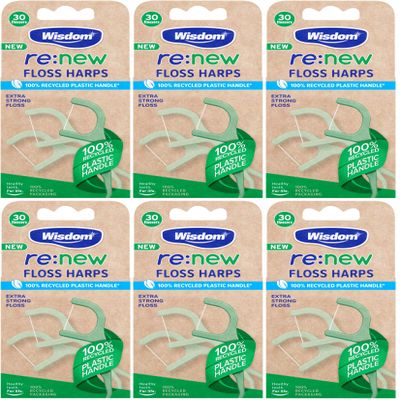 Wisdom re:New Floss Harps x30 - Pack of 6 (180 Harps) | Recycled Plastic