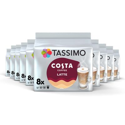 Tassimo Costa Latte Coffee Pods - 10 Packs (Total 80 Costa Coffee Latte Drinks)
