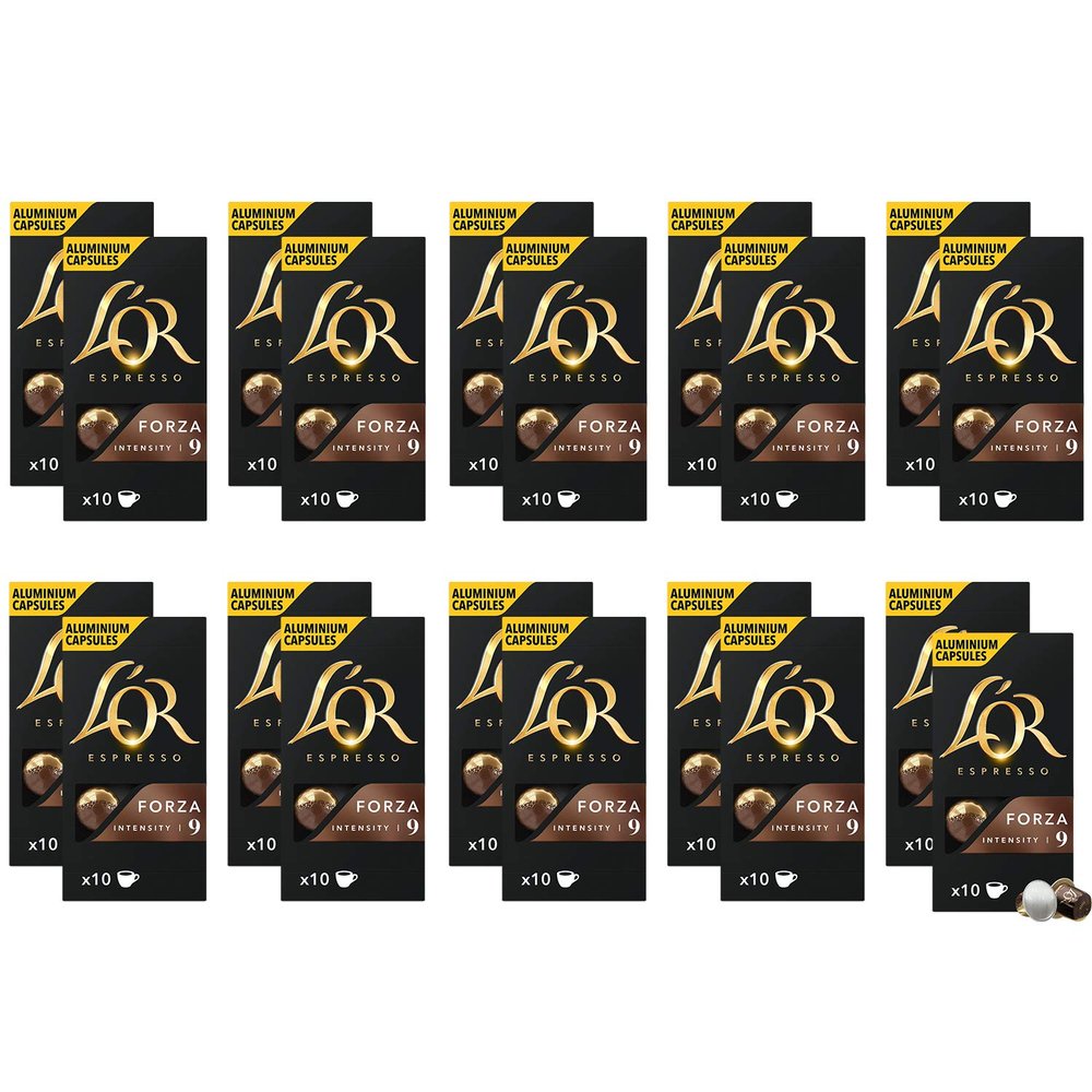 L'OR Espresso Forza Intensity 9 - Compatible with Nespresso* Aluminium Coffee Capsules - 20 Packs of 10 Capsules (200 Drinks)