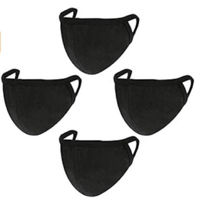 OgLuxe Womens 100% Cotton Washable Outdoor Face Protector Two Layers Mouth Cover Floral With Ear Loops (TwoLayer 4Pack Black)