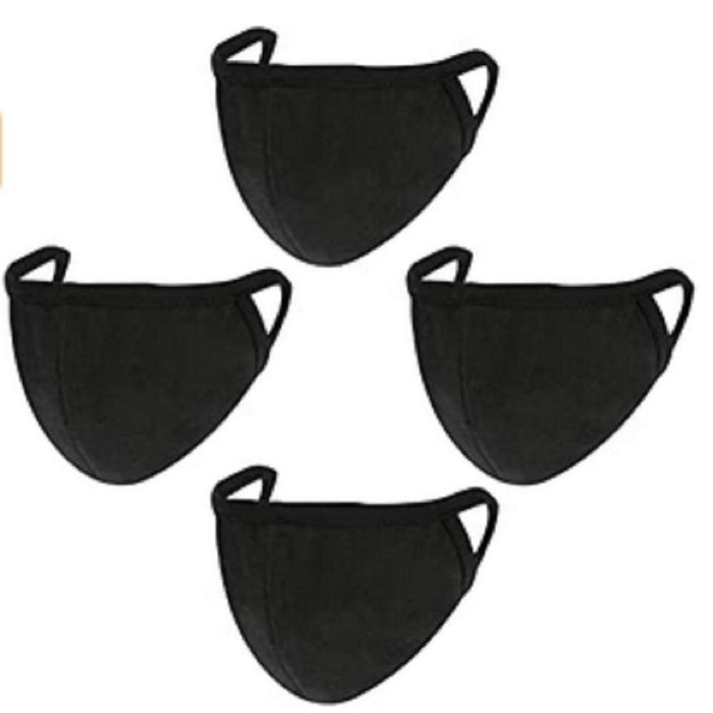 OgLuxe Womens 100% Cotton Washable Outdoor Face Protector Two Layers Mouth Cover Floral With Ear Loops (TwoLayer 4Pack Black)