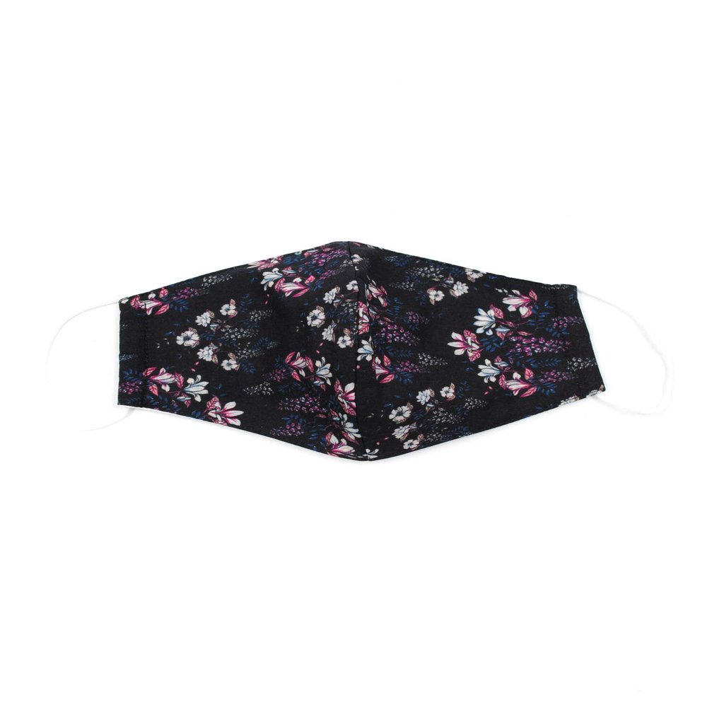 OgLuxe Womens 100% Cotton Washable Outdoor Face Protector Two Layers Mouth Cover Floral With Ear Loops (TwoLayer Dark Night)