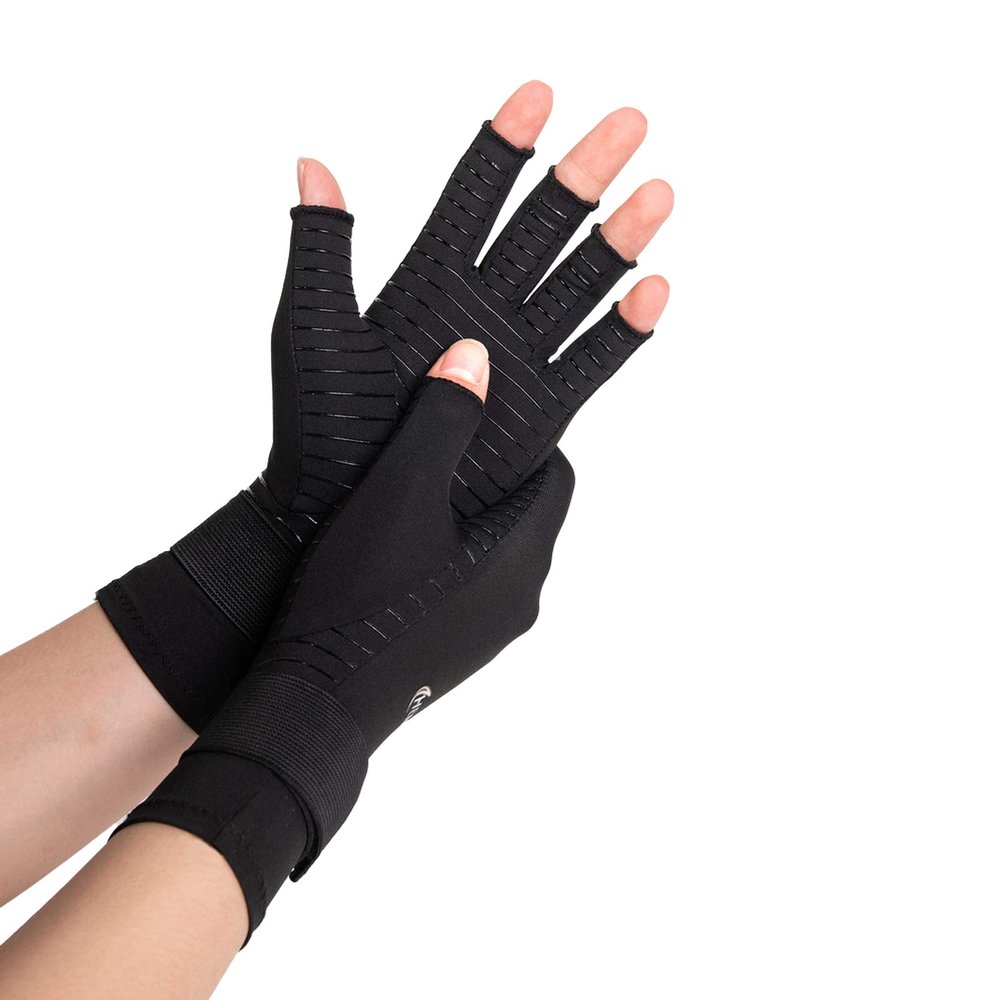 2 Pairs Copper Compression Gloves for Women Men, Wrist Reinforcement Fingerless Arthritis Compression Gloves for Relieving Carpal Tunnel Aches, Rheumatoid Pains, Joint Swell