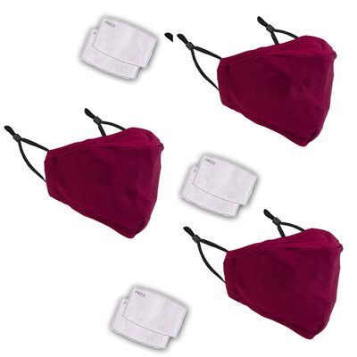 Trimming Shop Cotton Face Mask with Filter, Washable & Dust Proof, Breathable & Safety Mask, Anti-Pollution Mask, Unisex Face Cover for Running, Cycling & Outdoor Activities, Red, 3pcs