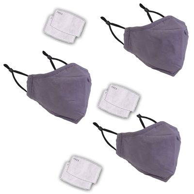 Trimming Shop Cotton Face Mask with Filter, Washable & Dust Proof, Breathable & Safety Mask, Anti-Pollution Mask, Unisex Face Cover for Running, Cycling & Outdoor Activities, Grey, 3pcs