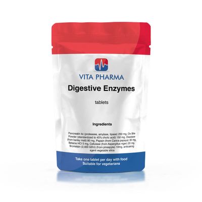 Digestive ENZYMES, 60 Tablets, 2 Months Supply Pack, take one a Day, by VITA PHARMA, Vegetarian, Order Today for Fast DELIVERY
