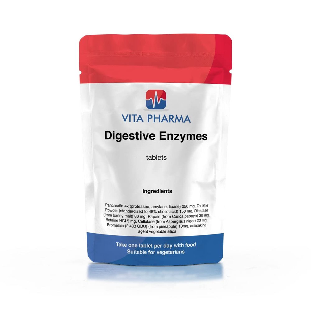 Digestive ENZYMES, 60 Tablets, 2 Months Supply Pack, take one a Day, by VITA PHARMA, Vegetarian, Order Today for Fast DELIVERY