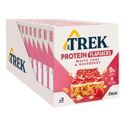 JB's TREK Protein Flapjacks - White Chocolate & Raspberry - Plant-based protein - Gluten Free - 36 x 50g bars - 1,8kg